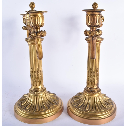 638 - A FINE PAIR OF 19TH CENTURY FRENCH ORMOLU TWIN BRANCH CANDLESTICKS with scrolling arms wrapped in ac... 