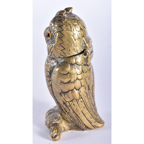 646 - A CHARMING VICTORIAN BRONZE OWL VESTA MATCH HOLDER. 8 cm high.