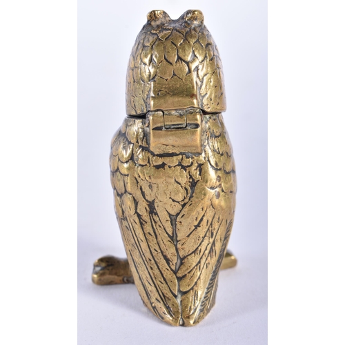 646 - A CHARMING VICTORIAN BRONZE OWL VESTA MATCH HOLDER. 8 cm high.