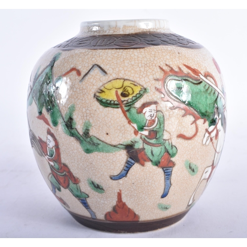 649 - A LATE 19TH CENTURY CHINESE FAMILLE VERTE CRACKLE GLAZED GINGER JAR Late Qing. 14 cm x 10 cm.