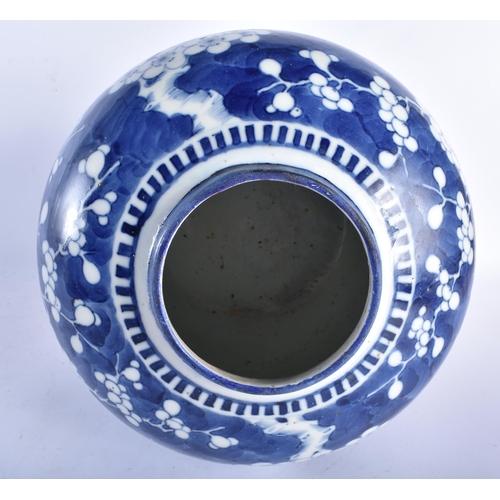 651 - A LARGE 19TH CENTURY CHINESE BLUE AND WHITE PORCELAIN PRUNUS GINGER JAR Qing, together with a Chines... 