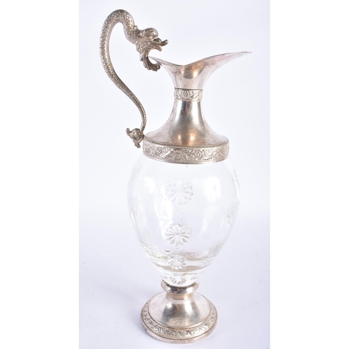 653 - AN ITALIAN SILVER PLATED GLASS DECANTER by Galbiati, together with an unusual English antique match ... 