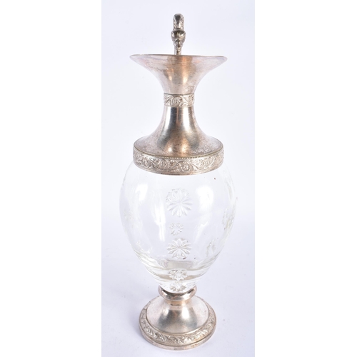 653 - AN ITALIAN SILVER PLATED GLASS DECANTER by Galbiati, together with an unusual English antique match ... 