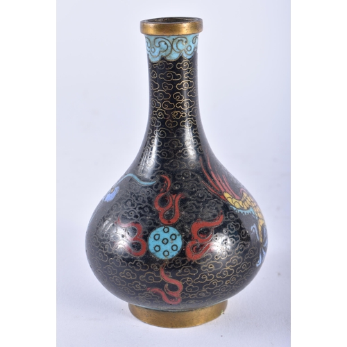 655 - A 19TH CENTURY CHINESE CLOISONNE ENAMEL DRAGON VASE Qing. 11.5 cm high.