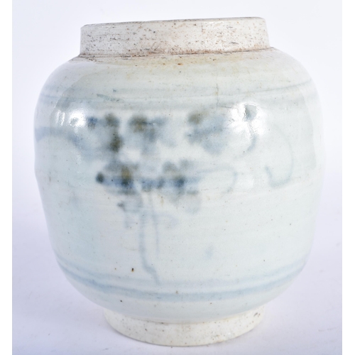 667 - AN 18TH CENTURY KOREAN JAPANESE BLUE AND WHITE JAR painted with flowers. 14 cm x 12 cm.