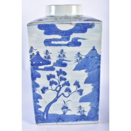 673 - A LARGE 18TH CENTURY CHINESE BLUE AND WHITE PORCELAIN SQUARE FORM TEA CANISTER Qianlong. 34 cm x 18 ... 