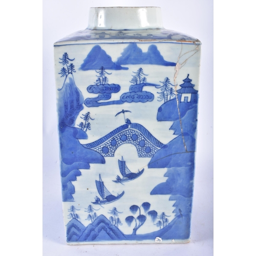 673 - A LARGE 18TH CENTURY CHINESE BLUE AND WHITE PORCELAIN SQUARE FORM TEA CANISTER Qianlong. 34 cm x 18 ... 