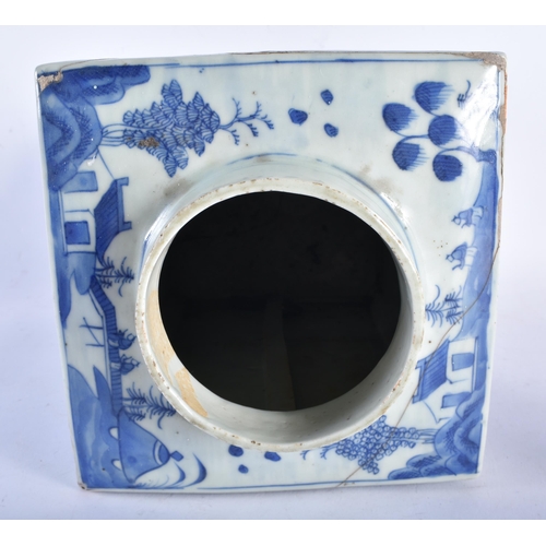 673 - A LARGE 18TH CENTURY CHINESE BLUE AND WHITE PORCELAIN SQUARE FORM TEA CANISTER Qianlong. 34 cm x 18 ... 