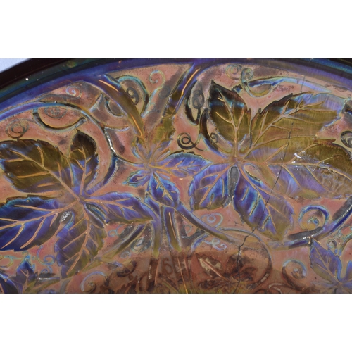 689 - A RARE MASSIVE PILKINGTONS ROYAL LANCASTRIAN POTTERY CHARGER decorated in relief with birds amongst ... 