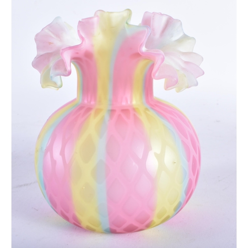 690 - A RARE STEVENS AND WILLIAMS RAINBOW AIR-TRAP ONION FORM GLASS VASE. 14 cm x 9 cm.