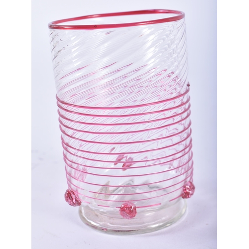 699 - AN ITALIAN MURANO GLASS CRANBERRY OVERLAID BEAKER. 9 cm high.  WE ARE UNABLE TO OFFER IN HOUSE SHIPP... 