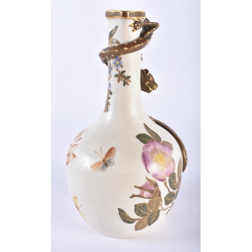 700 - A LOVELY ROYAL WORCESTER BLUSH IVORY PORCELAIN JUG with wrapped chilong dragon handle. 23.5 cm high.