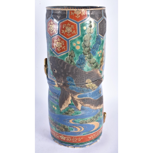 708 - AN UNUSUAL 19TH CENTURY JAPANESE MEIJI PERIOD KUTANI SATSUMA POTTERY VASE painted with carp swimming... 