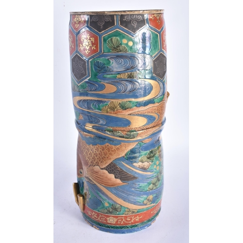 708 - AN UNUSUAL 19TH CENTURY JAPANESE MEIJI PERIOD KUTANI SATSUMA POTTERY VASE painted with carp swimming... 