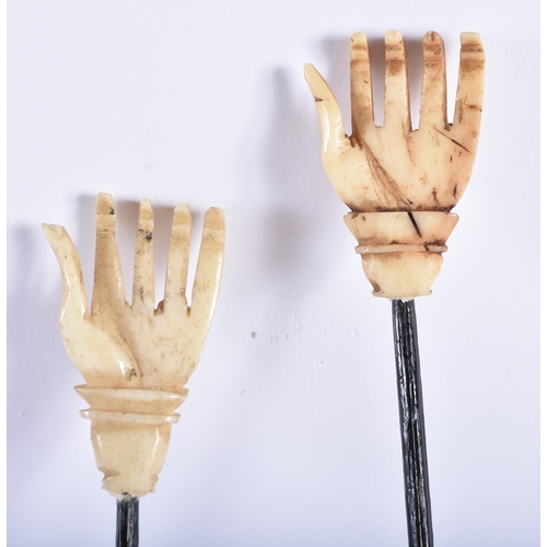 717 - A PAIR OF GEORGE III BONE BACK SCRATCHERS. Largest 30 cm long.