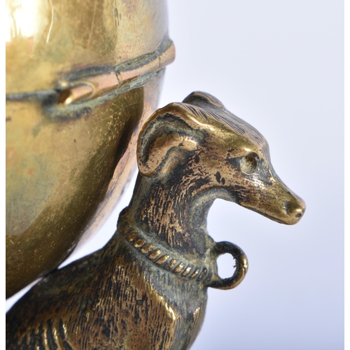 729 - AN ANTIQUE BRONZE TRIPLE GREYHOUND INKWELL. 13 cm x 10 cm.