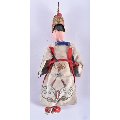 730 - A LATE 19TH CENTURY CHINESE SILK EMBROIDERED THEATRE DOLL. 27 cm long.