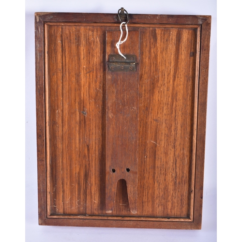 731 - A CHARMING VICTORIAN WOODEN CASED CAMPAIGN TYPE STRUT MIRROR. 34 cm x 24 cm.