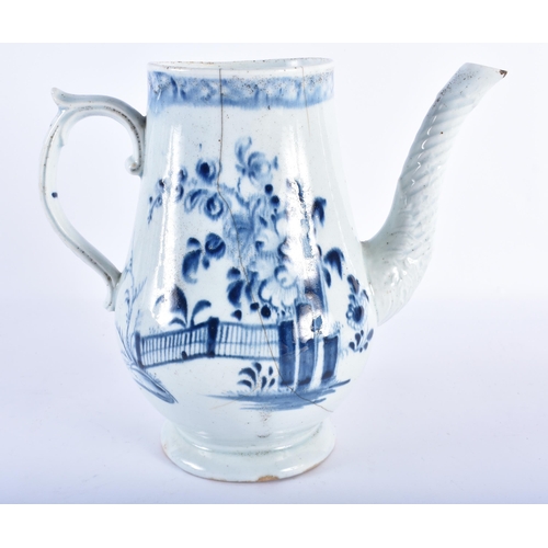 734 - A LARGE 18TH CENTURY LIVERPOOL BLUE AND WHITE PORCELAIN COFFEE POT together with a Liverpool teabowl... 