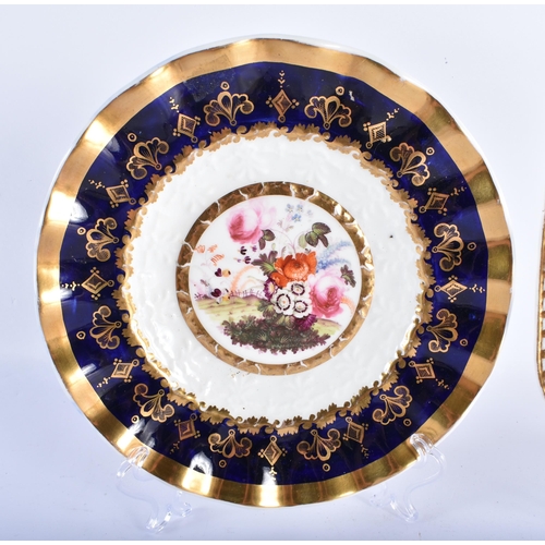 742 - TWO MID 19TH CENTURY ENGLISH PORCELAIN CABINET PLATES together with a C1810 English porcelain basket... 