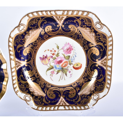 742 - TWO MID 19TH CENTURY ENGLISH PORCELAIN CABINET PLATES together with a C1810 English porcelain basket... 