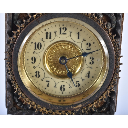 749 - AN ANTIQUE MINIATURE BRONZE MOUNTED LONGCASE CLOCK. 30 cm high.