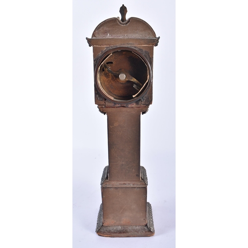 749 - AN ANTIQUE MINIATURE BRONZE MOUNTED LONGCASE CLOCK. 30 cm high.