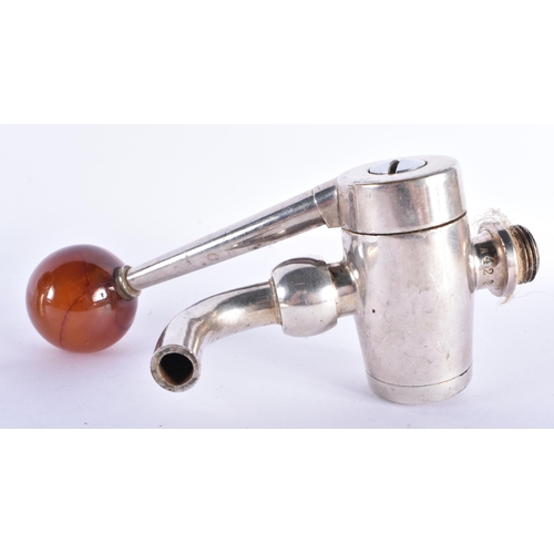 751 - A SET OF VINTAGE BAKELITE AMBER TYPE CHROME BAR TAPS. Each 18 cm x 8 cm, each ball 4.25 cm diameter.... 