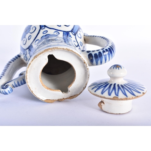 753 - A 17TH/18TH CENTURY DELFT TIN GLAZED TEAPOT AND COVER together with an early delft mustard pot & a C... 