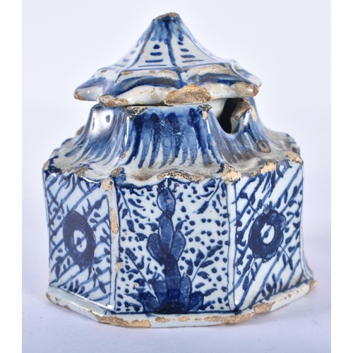 753 - A 17TH/18TH CENTURY DELFT TIN GLAZED TEAPOT AND COVER together with an early delft mustard pot & a C... 