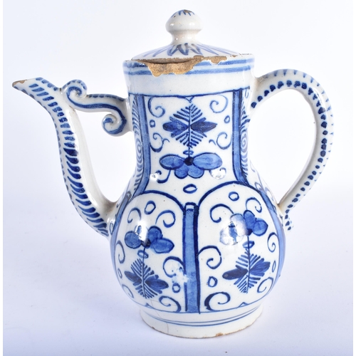 753 - A 17TH/18TH CENTURY DELFT TIN GLAZED TEAPOT AND COVER together with an early delft mustard pot & a C... 