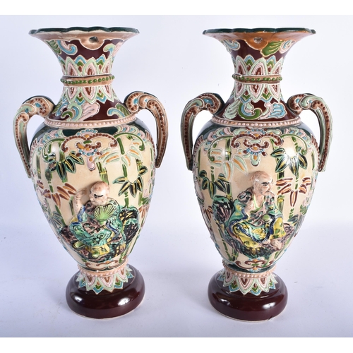 755 - A PAIR OF LATE 19TH CENTURY JAPANESE MEIJI PERIOD SATSUMA MORIAGE VASES together with a Japanese blu... 