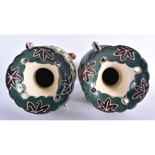 755 - A PAIR OF LATE 19TH CENTURY JAPANESE MEIJI PERIOD SATSUMA MORIAGE VASES together with a Japanese blu... 