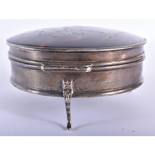 769 - AN ANTIQUE SILVER AND TORTOISESHELL JEWELLERY BOX. Birmingham 1944. 446 grams overall.