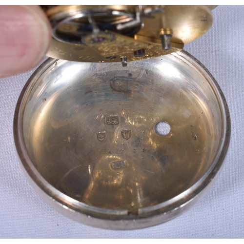 792 - A Georgian Open Face Silver Pocket Watch.  Movement - Key-Wind.  NOT WORKING - Running.  Hallmarked ... 