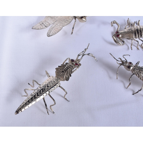 808 - Four Silver Novelty Insects.  Largest 7cm x 6.4cm x 4cm, total weight 26.3g (4)