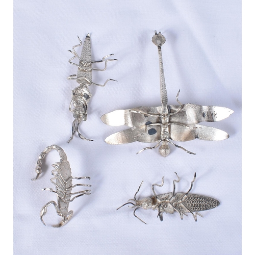 808 - Four Silver Novelty Insects.  Largest 7cm x 6.4cm x 4cm, total weight 26.3g (4)