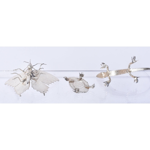 812 - Four Silver Novelty Reptiles & Insects.  Largest 7.6cm x 5.5cm x 5.2cm, total weight 38.9g (4)