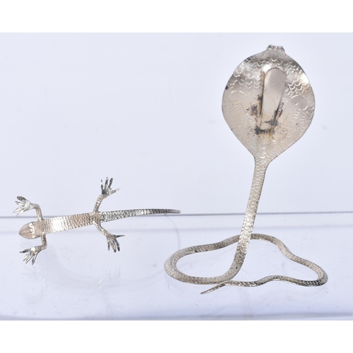 812 - Four Silver Novelty Reptiles & Insects.  Largest 7.6cm x 5.5cm x 5.2cm, total weight 38.9g (4)