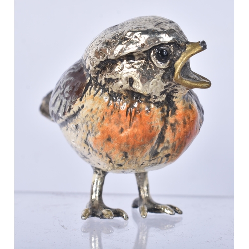 823 - A Vintage White Metal and Enamel Model of a Robin.  5.3cm x 8cm x 3.9cm, weight 197.3g