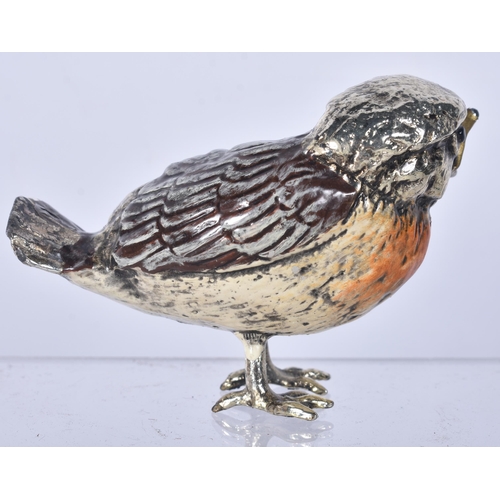 823 - A Vintage White Metal and Enamel Model of a Robin.  5.3cm x 8cm x 3.9cm, weight 197.3g