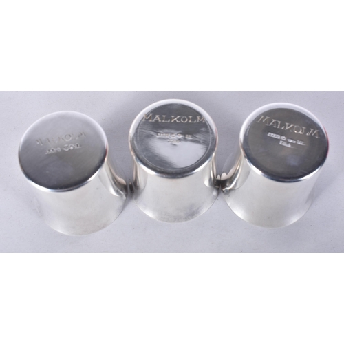 828 - K&EC Vintage (1965) Sweden Handmade Sterling Silver Drinking Cups.  4.5cm x 4.4cm, total weight 77.9... 