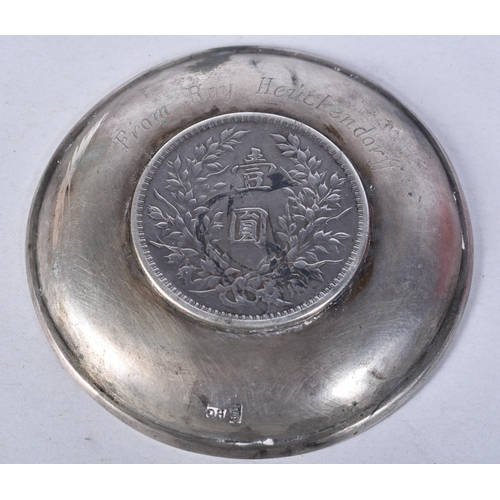 836 - Chinese Silver Coin Dish.  7.6cm x 1cm, weight 51g