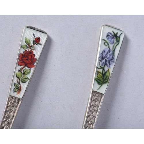 837 - Four Silver and Guilloche Enamel Teaspoons by Payton, Pepper & Co,  Hallmarked Birmingham 1966 toget... 