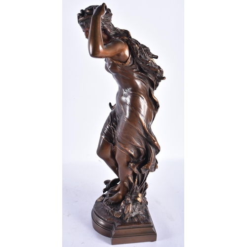 849 - Moreau (19th Century) French, Bronze, Female with doves. 50 cm high.