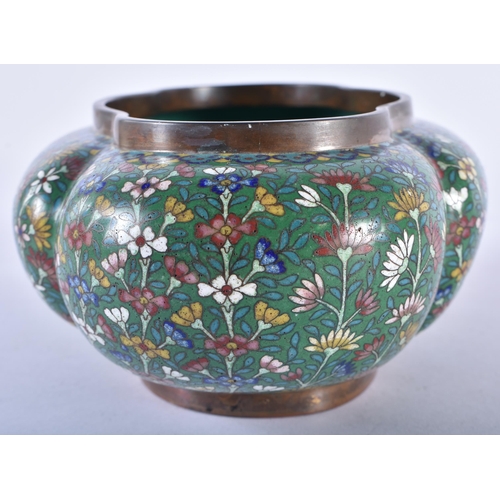 850 - AN UNUSUAL 19TH CENTURY CHINESE CLOISONNE ENAMEL LOBED PLANTER Qing. 21 cm x 10 cm.