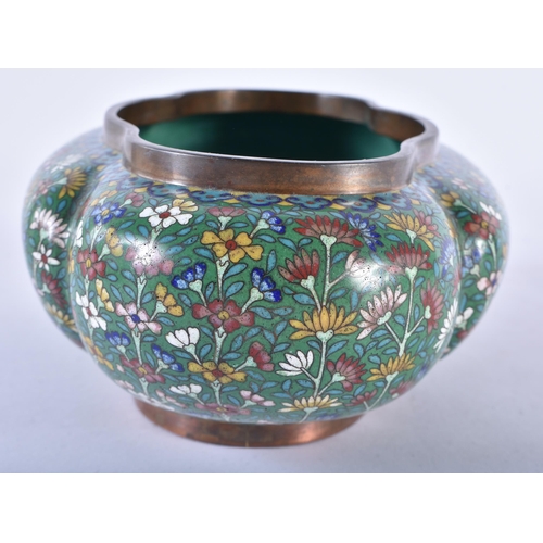 850 - AN UNUSUAL 19TH CENTURY CHINESE CLOISONNE ENAMEL LOBED PLANTER Qing. 21 cm x 10 cm.