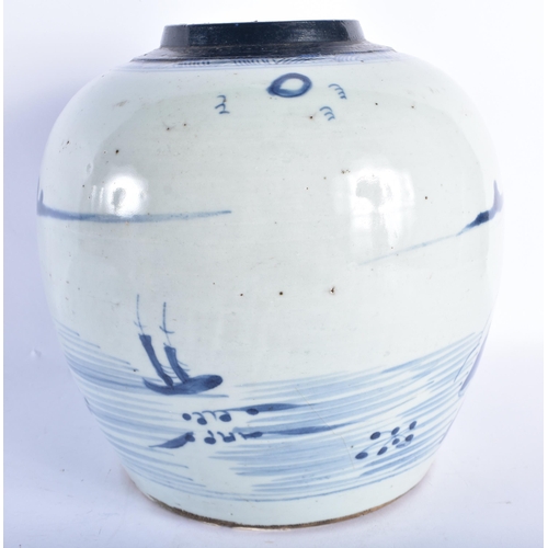 856 - AN 18TH CENTURY CHINESE EXPORT BLUE AND WHITE PORCELAIN GINGER JAR Qianlong. 23 cm x 15 cm.