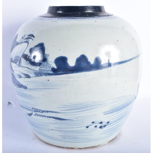 856 - AN 18TH CENTURY CHINESE EXPORT BLUE AND WHITE PORCELAIN GINGER JAR Qianlong. 23 cm x 15 cm.