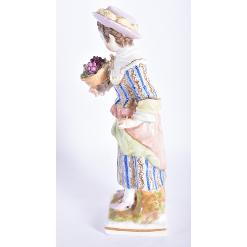 869 - AN ANTIQUE KPM BERLIN FIGURE OF A FEMALE GRAPE PICKER. 14 cm high.